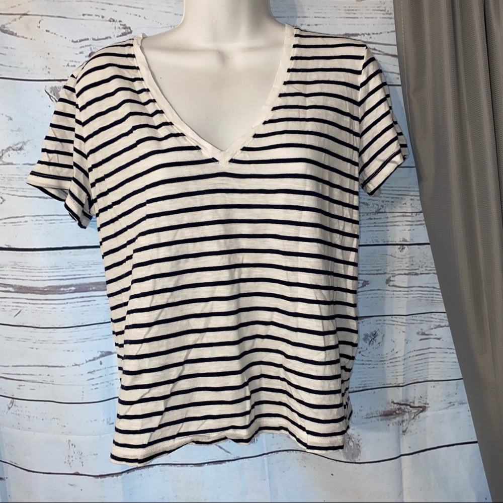 Madewell Stripe V Neck Tee